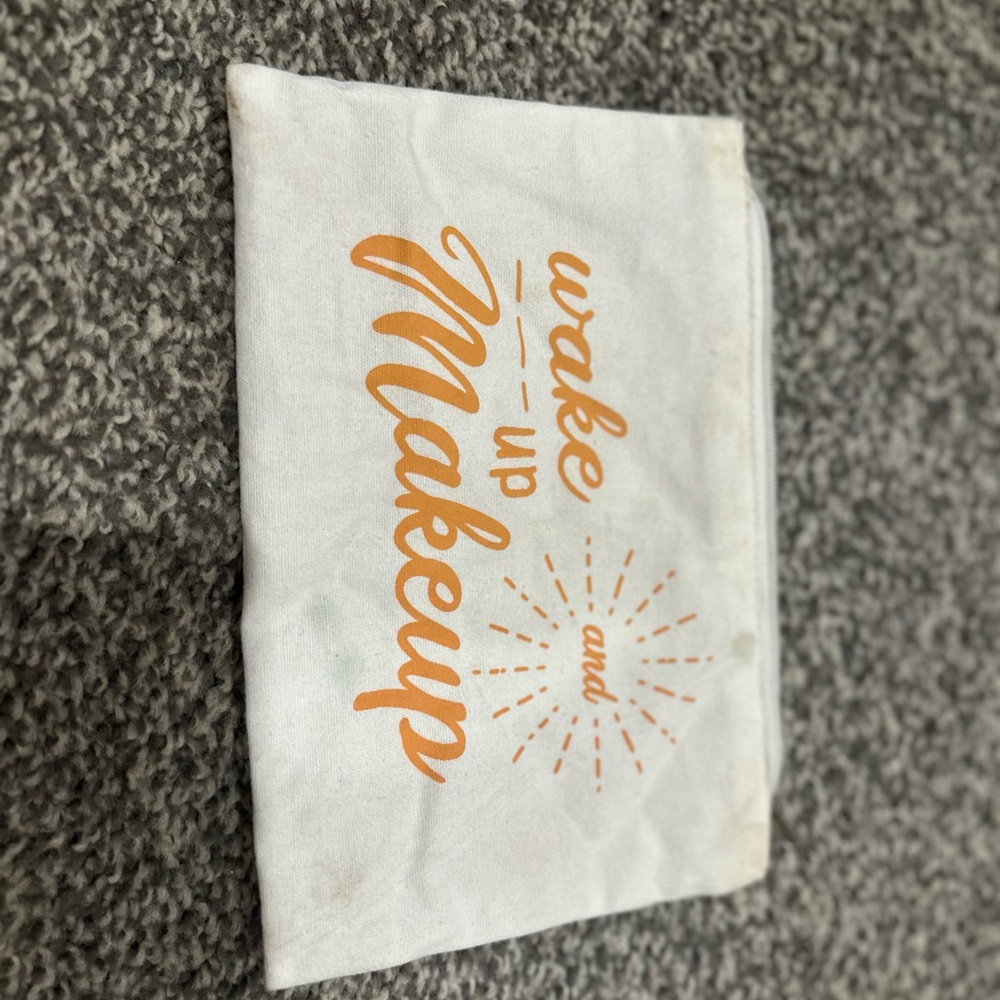 White Makeup Pouch with Orange Print